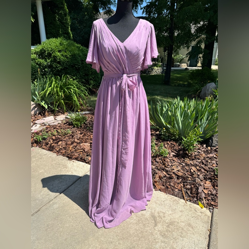 Light Purple V-Neck Maxi Wrap Dress with Tie Waist